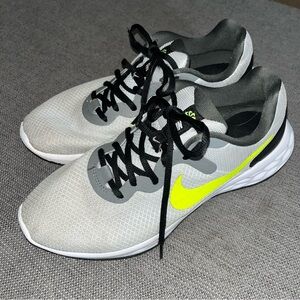 Nike White and Neon Yellow Running Shoes